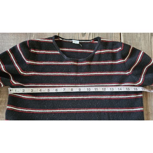 Vintage 90s Sweater Womens Medium Black Red Striped Merino Wool Preppy Academia - Picture 5 of 7